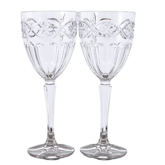 2 Gorham Crystal Grand Tapestry Water Glasses 8.5" cut glass goblets decorative - Picture 1 of 8